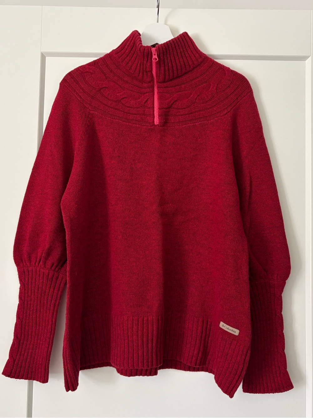 Women's Columbia Red Quarter-Zip Cable Yoke Sweater